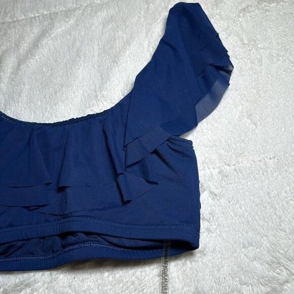 Carmen Marc Valvo Women's Mesh Ruffle Midnight Blue Bikini Top size Medium NEW - Picture 12 of 16